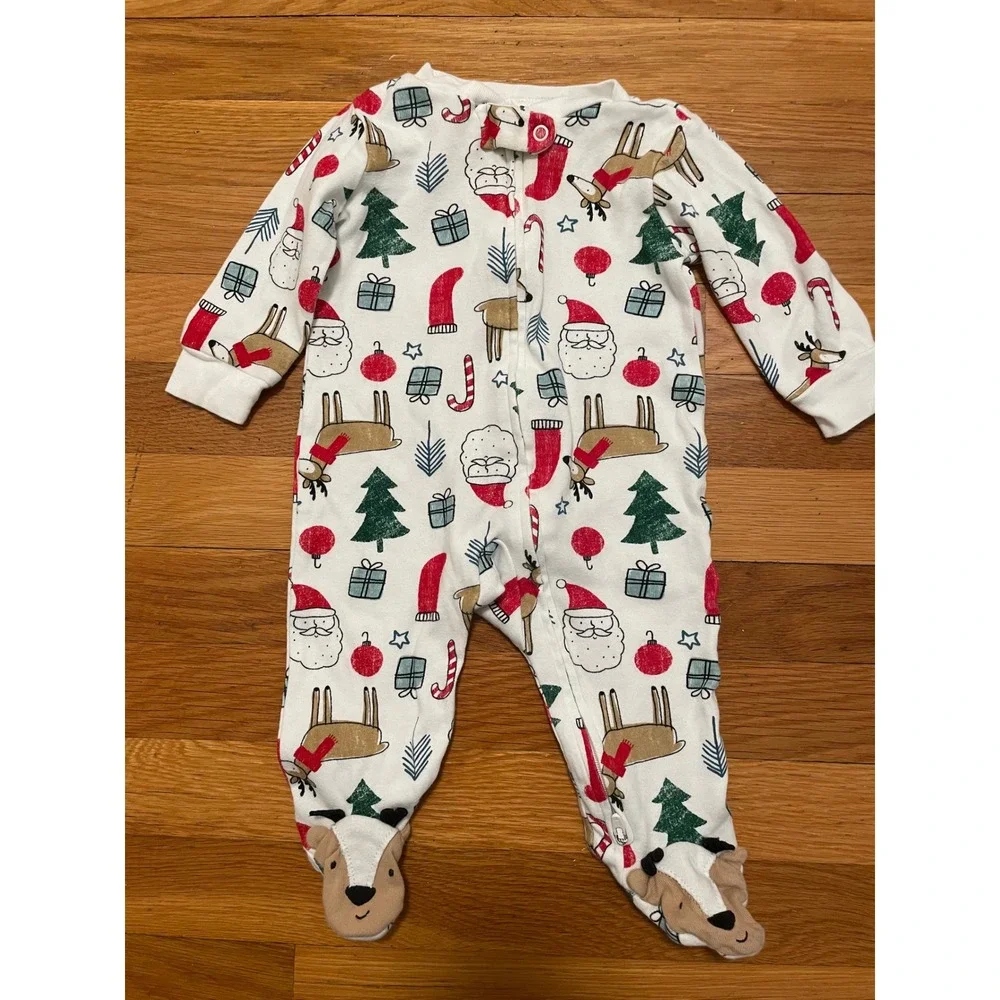 Carter's 6 Mo Pajamas Christmas Reindeer‎ Santa Footed Holiday EUC